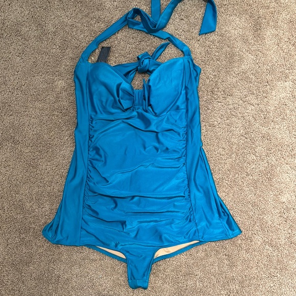 RockSteady Blue Halter One-Piece Swimsuit with Sweetheart Neckline - Picture 1 of 5